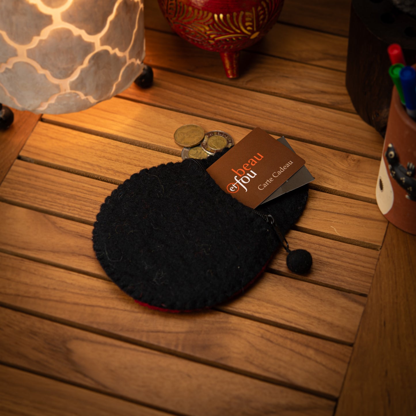 Ladybug Wool Pouch with Zip