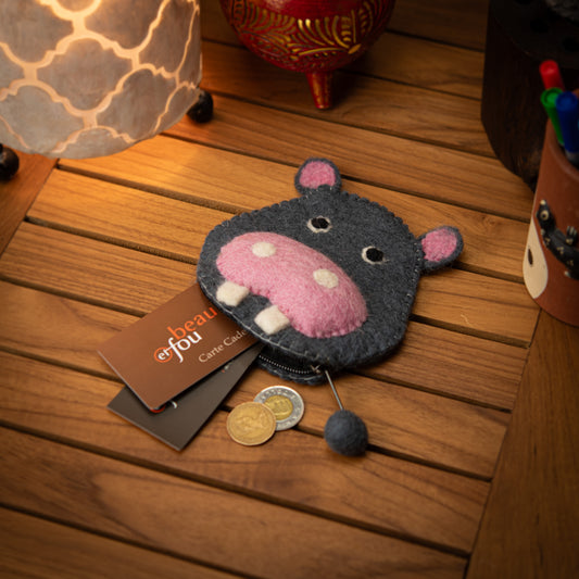 Hippo Wool Pouch with Zip