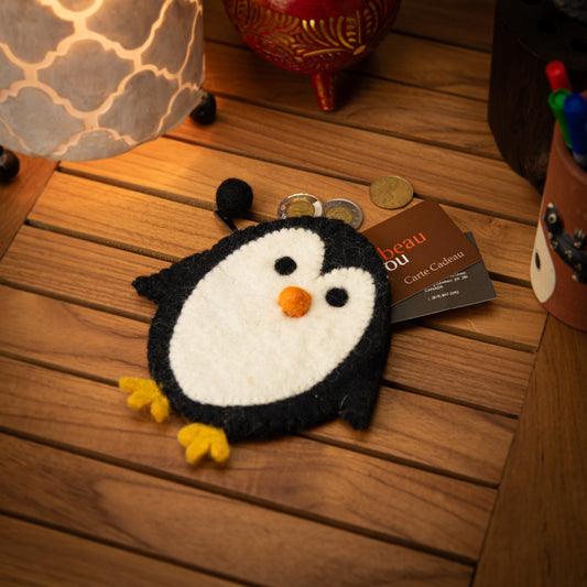 Penguin Wool Pouch with Zip