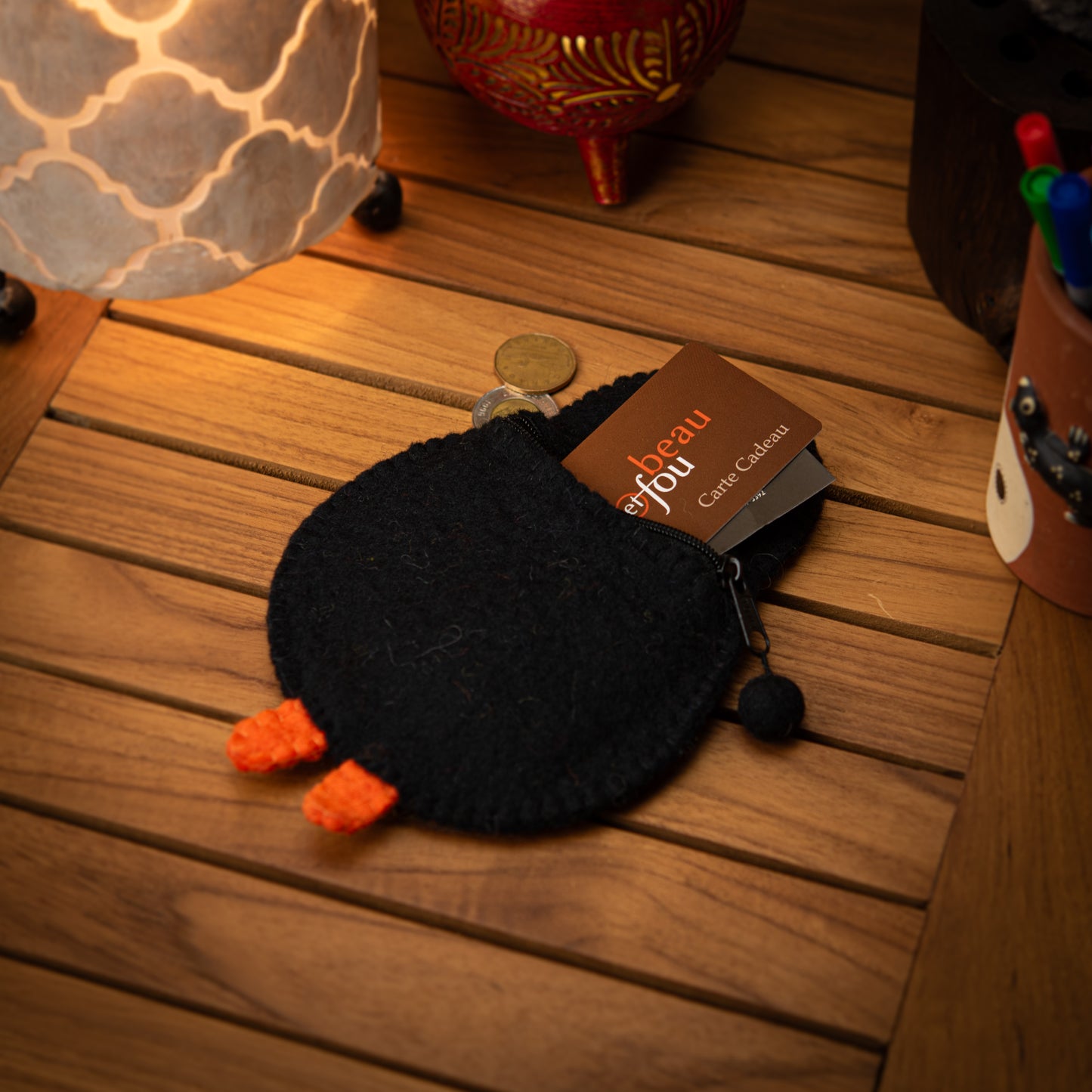 Penguin Wool Pouch with Zip