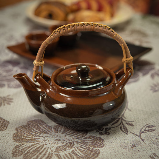 Small Black and Red Tea Set with Plate & 2 Cups