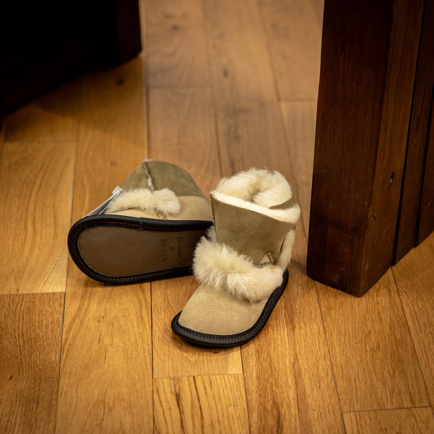 Beige Reversed Sheepskin Playmate Slippers for Baby & Toddler