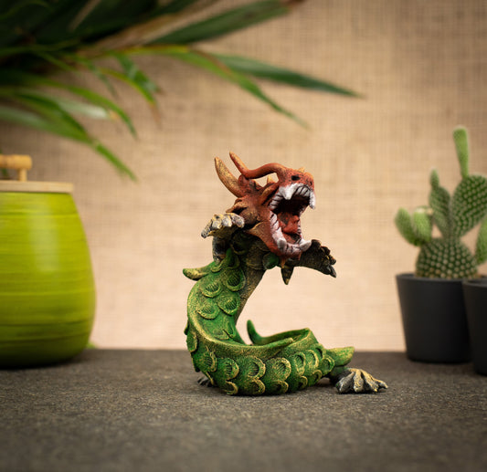 Dragon spirale multicolore en pâte de bois peint à la main