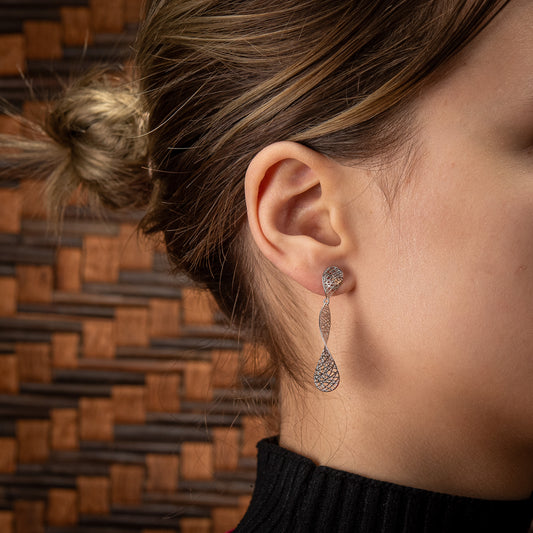 Sterling Silver, Rhodium Plated Twist Leaf Stud Earrings