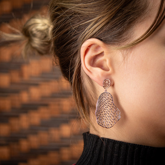 Sterling Silver, Rhodium Plated Organic Geometric Abstract Leaf Stud Earrings