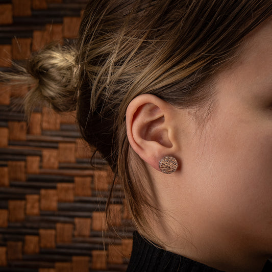 Sterling Silver, Rhodium Plated Abstract Round Sunset Horizon Stud Earrings