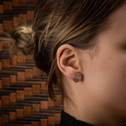 Sterling Silver, Rhodium Plated Abstract Oval Sunset Horizon Stud Earrings