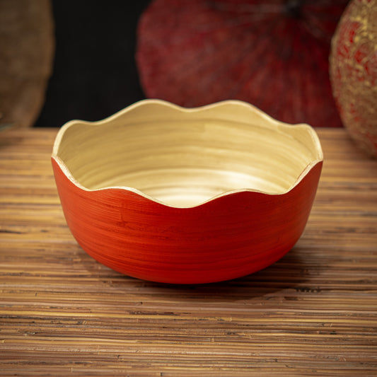 Bamboo Wave Cut Bowl Natural Inside; Color Painted Outside
