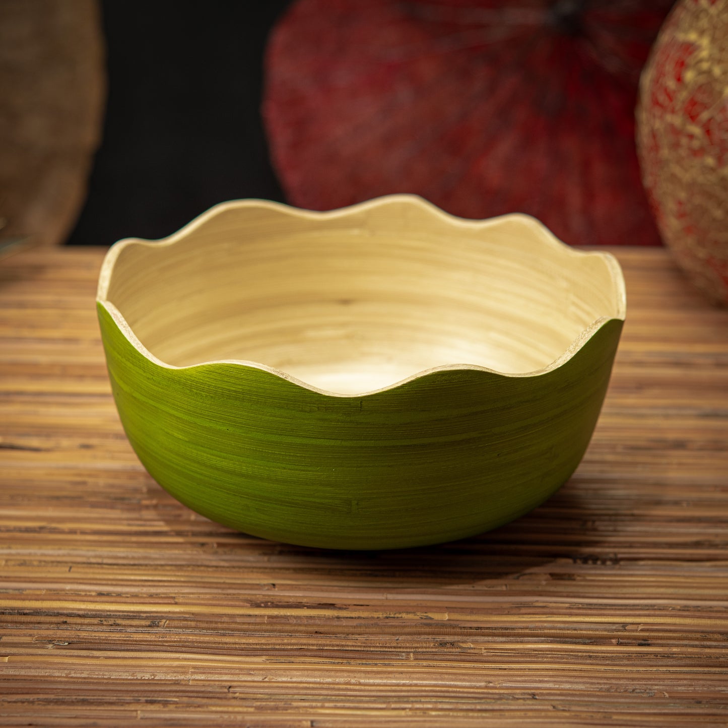 Bamboo Wave Cut Bowl Natural Inside; Color Painted Outside