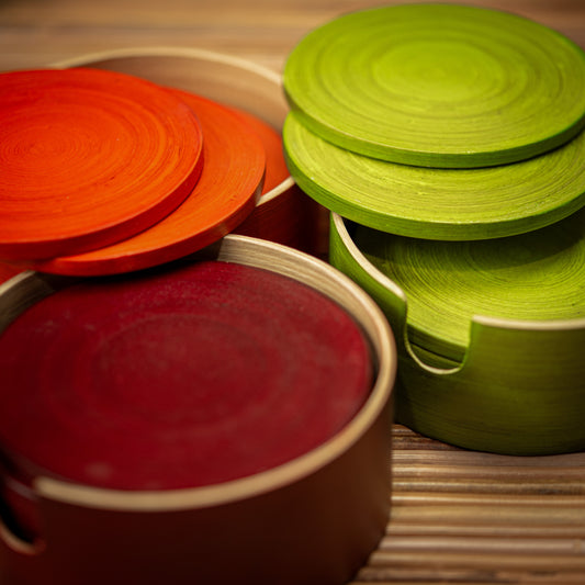 Bamboo Coasters Natural Inside; Color Painted Outside