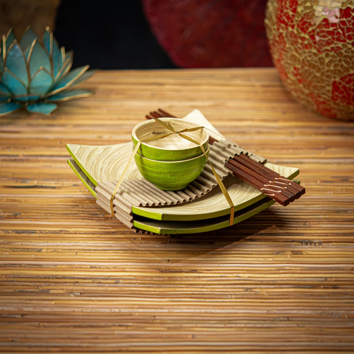Bamboo Sushi Set; Plate,Bowl & Chopsticks