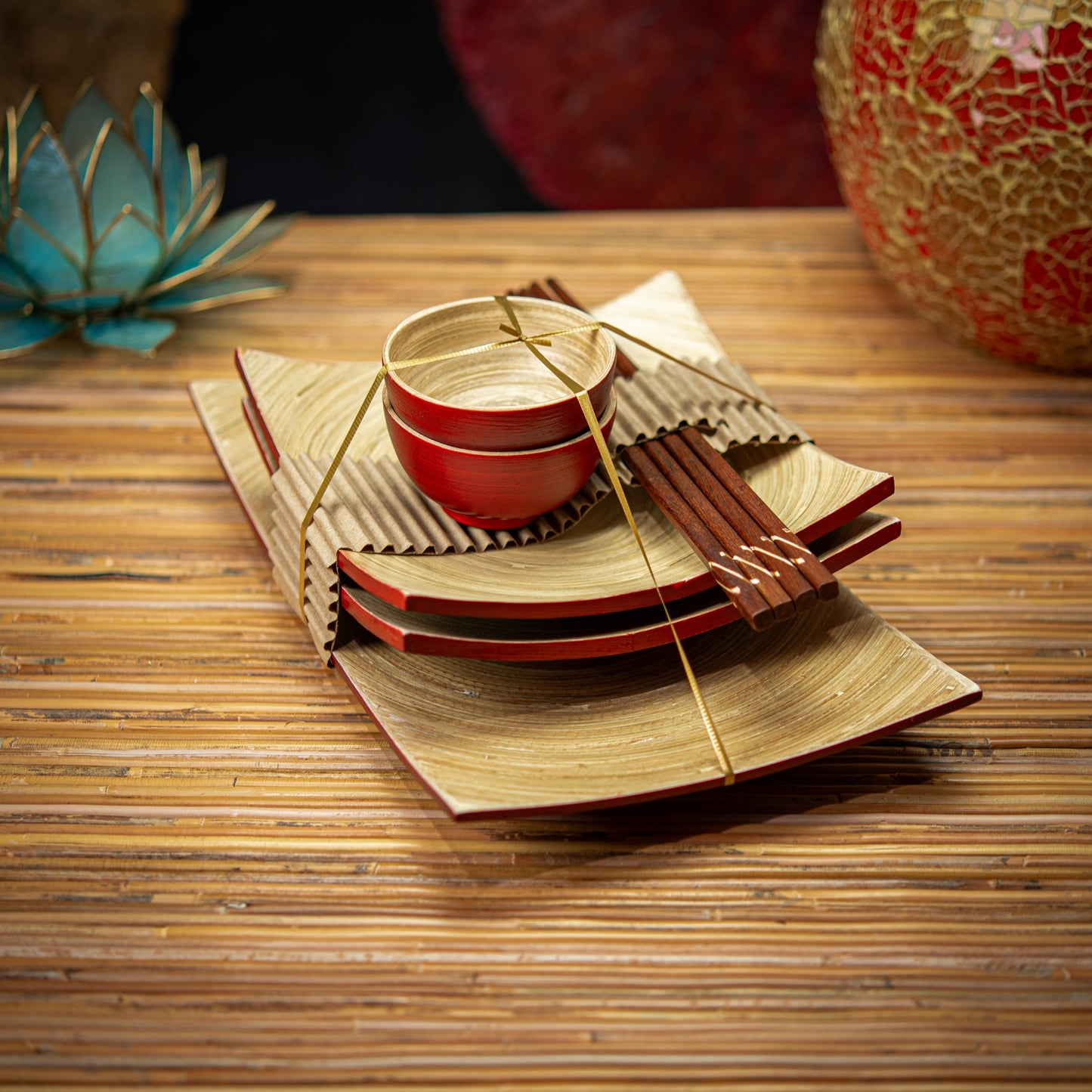 Bamboo Sushi Set; Plate,Bowl & Chopsticks