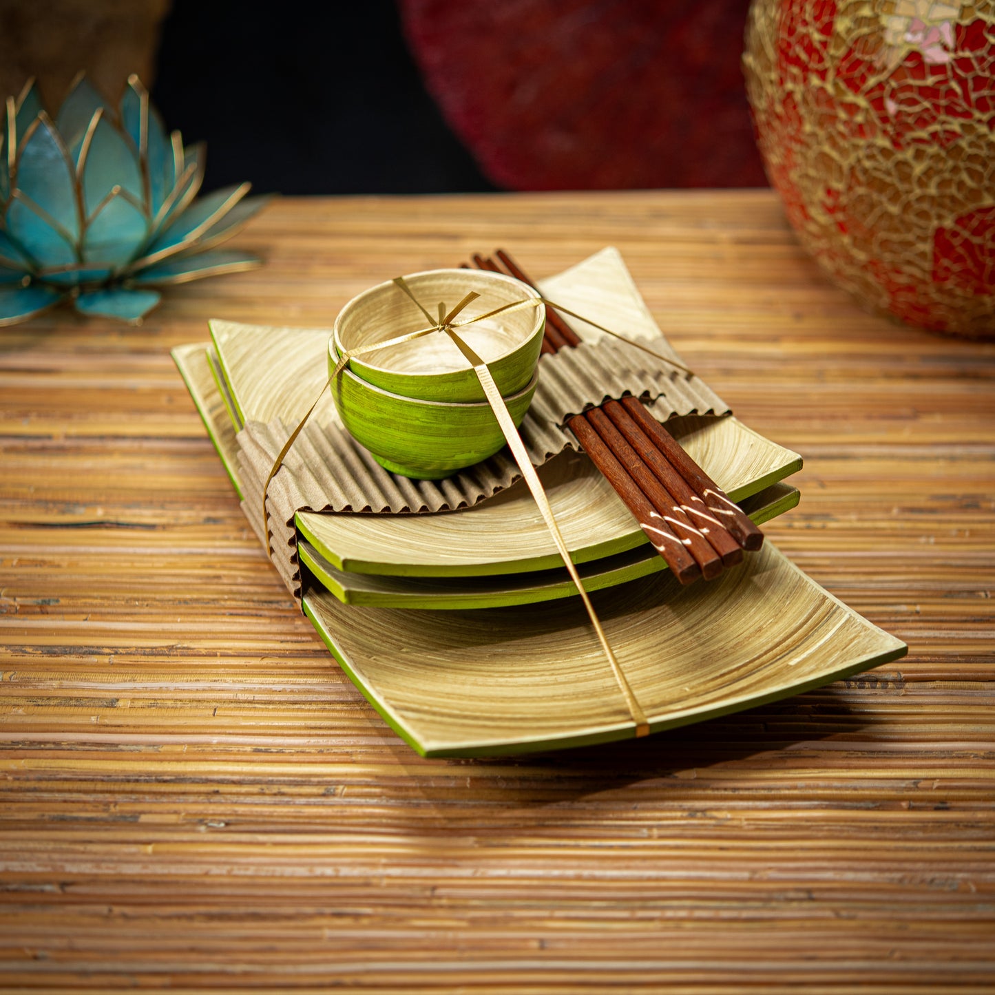 Bamboo Sushi Set; Plate,Bowl & Chopsticks