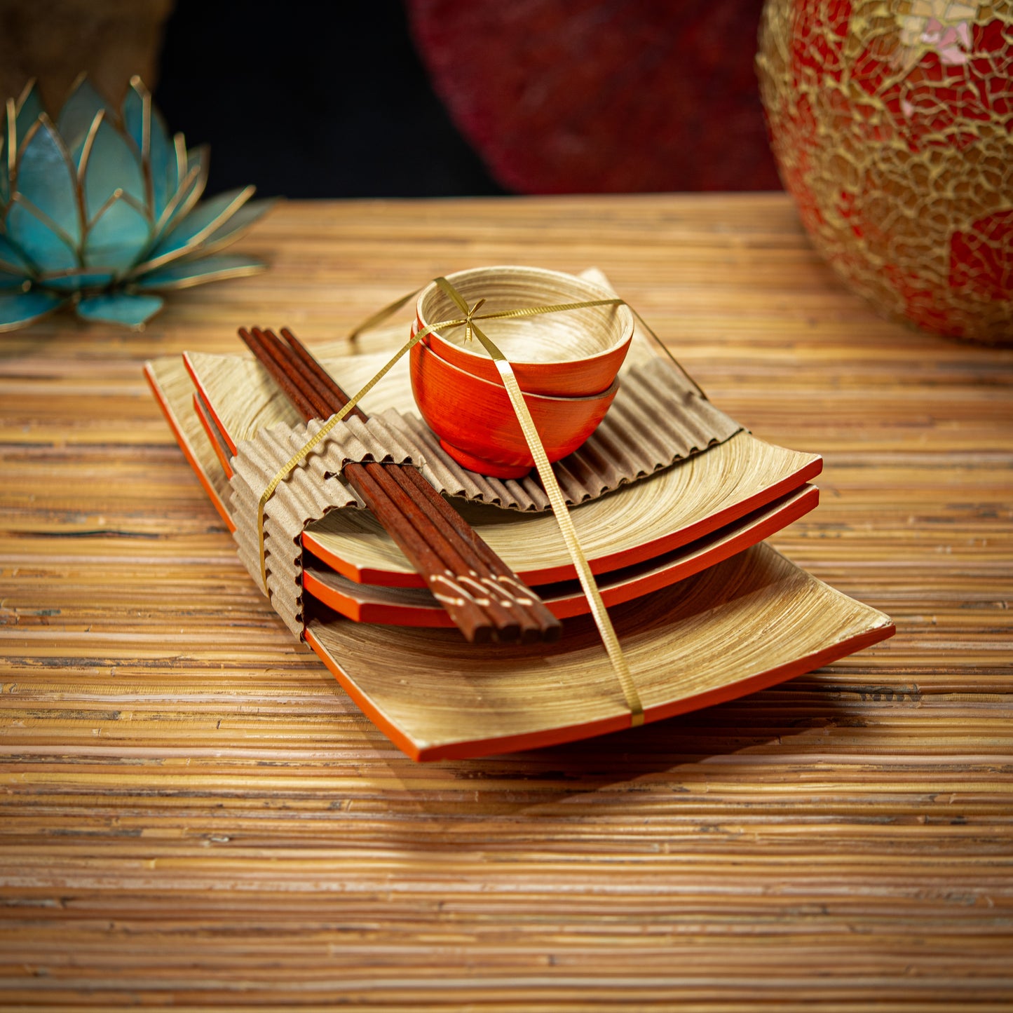 Bamboo Sushi Set; Plate,Bowl & Chopsticks