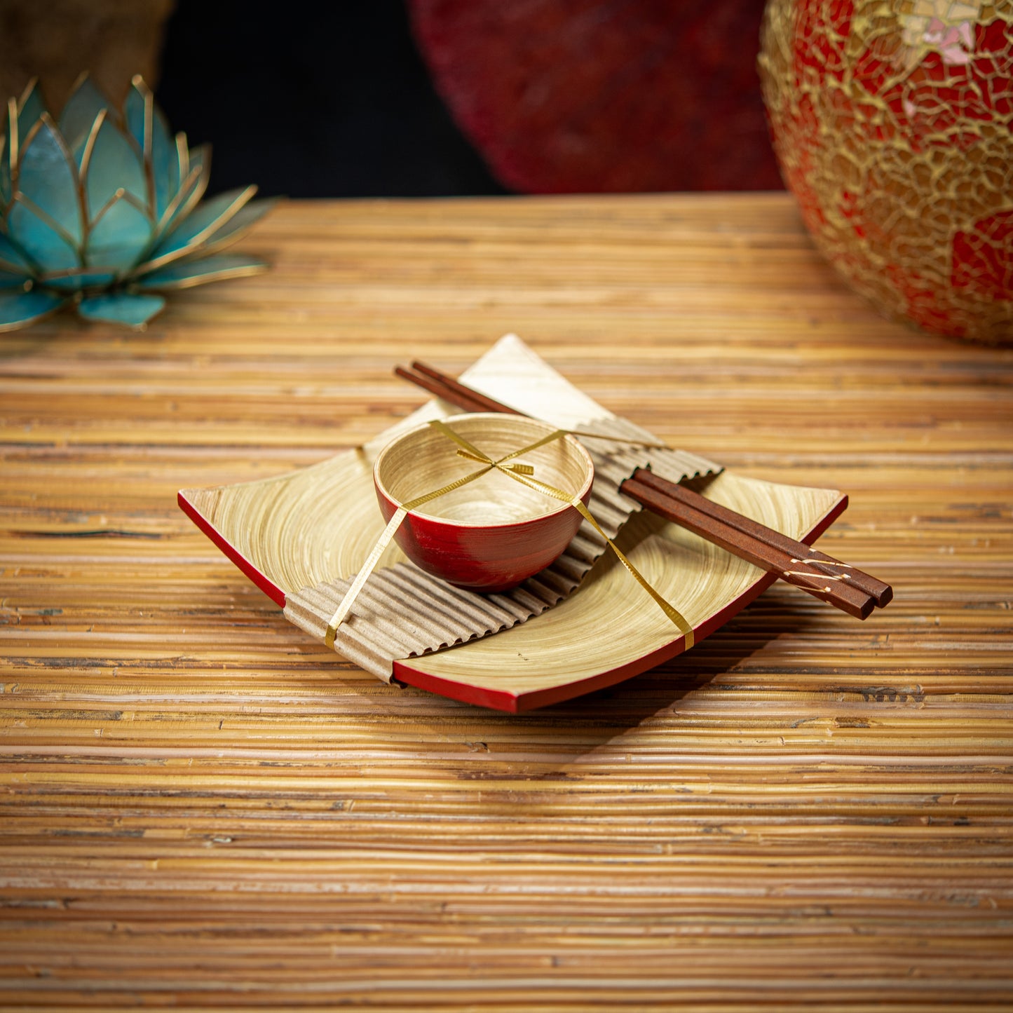 Bamboo Sushi Set; Plate,Bowl & Chopsticks