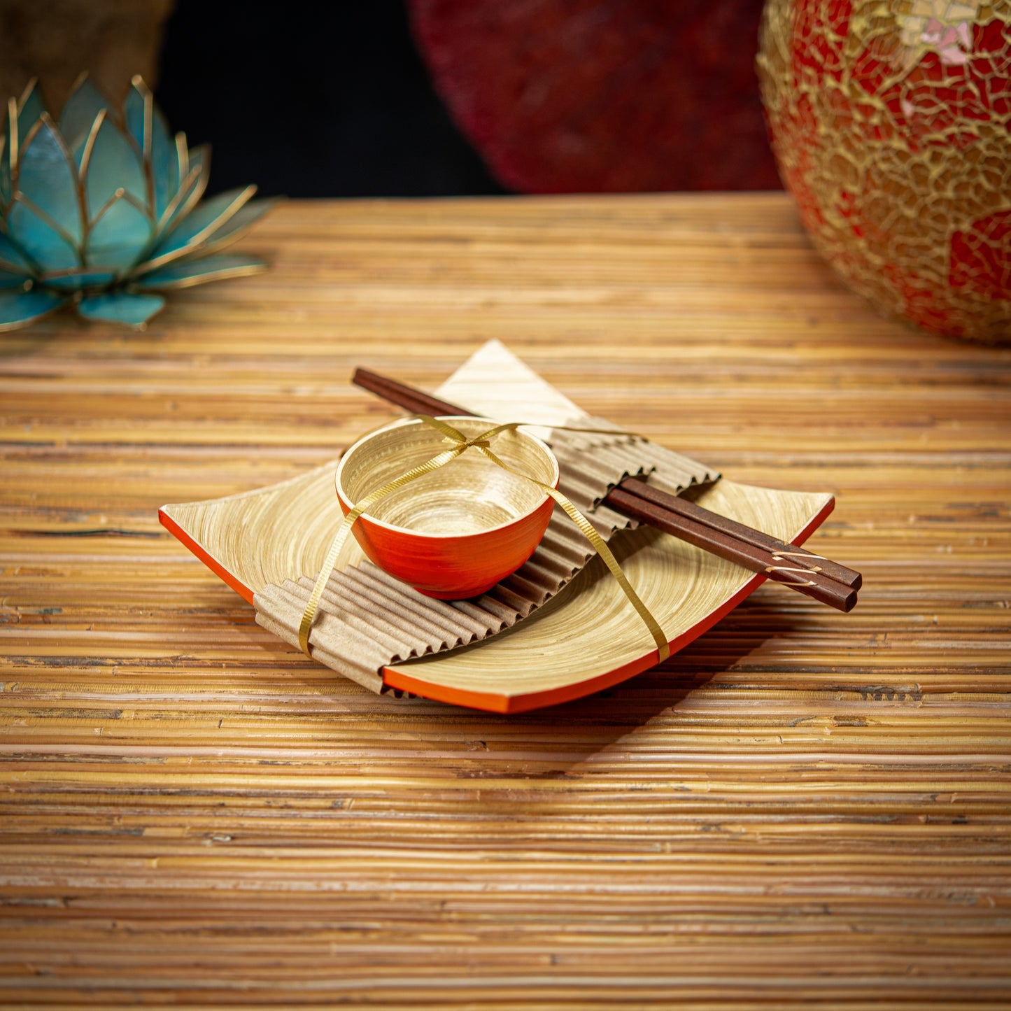 Bamboo Sushi Set; Plate,Bowl & Chopsticks