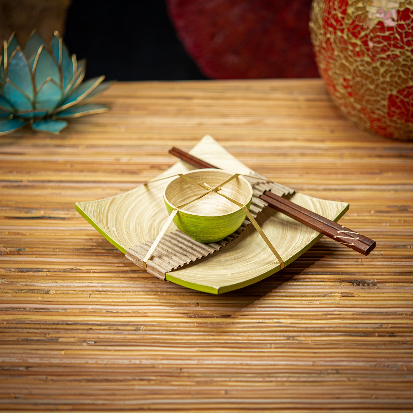 Bamboo Sushi Set; Plate,Bowl & Chopsticks