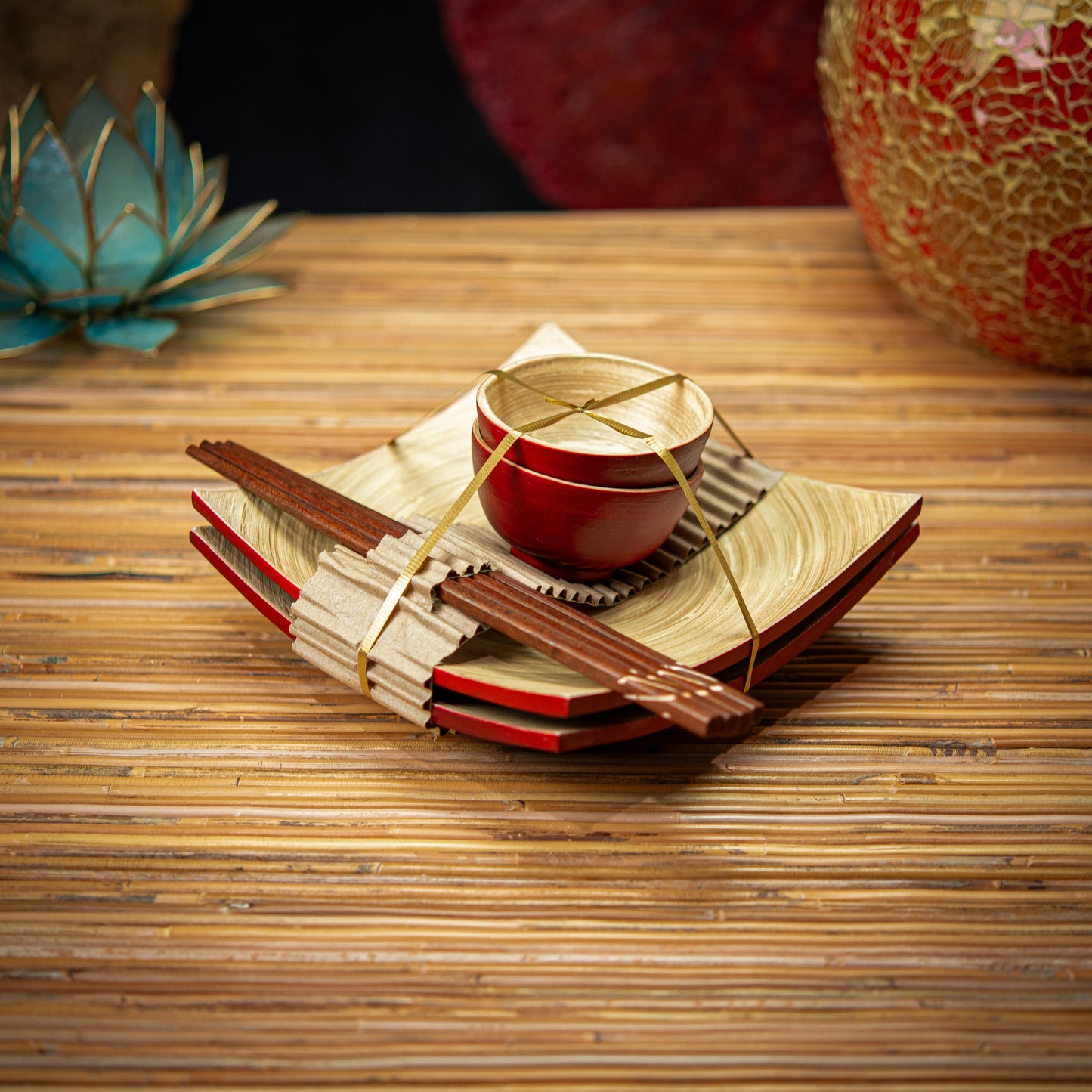 Bamboo Sushi Set; Plate,Bowl & Chopsticks