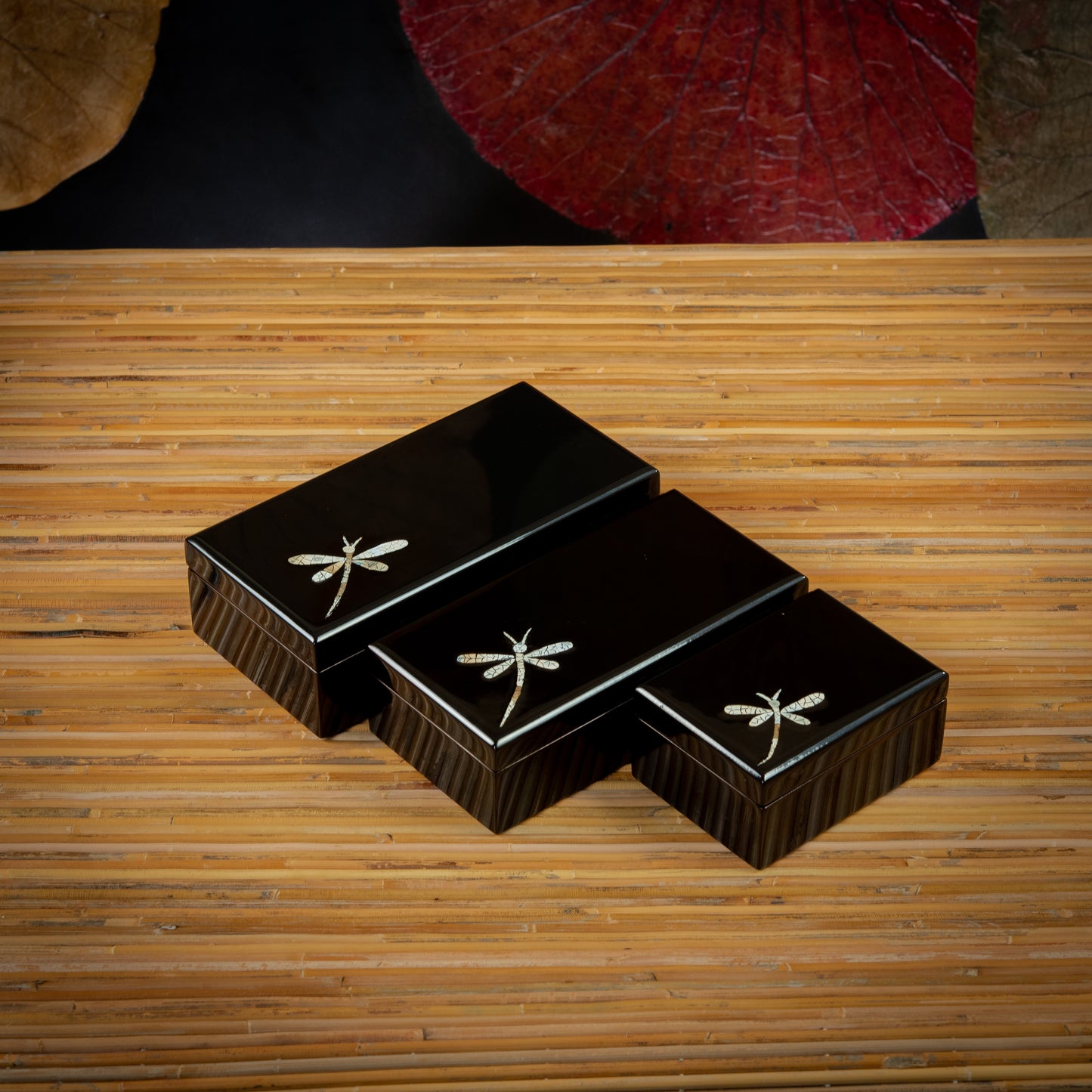 Dragonfly Design Rectangle Lacquer Jewelry Box with Mirror and Egg Shell