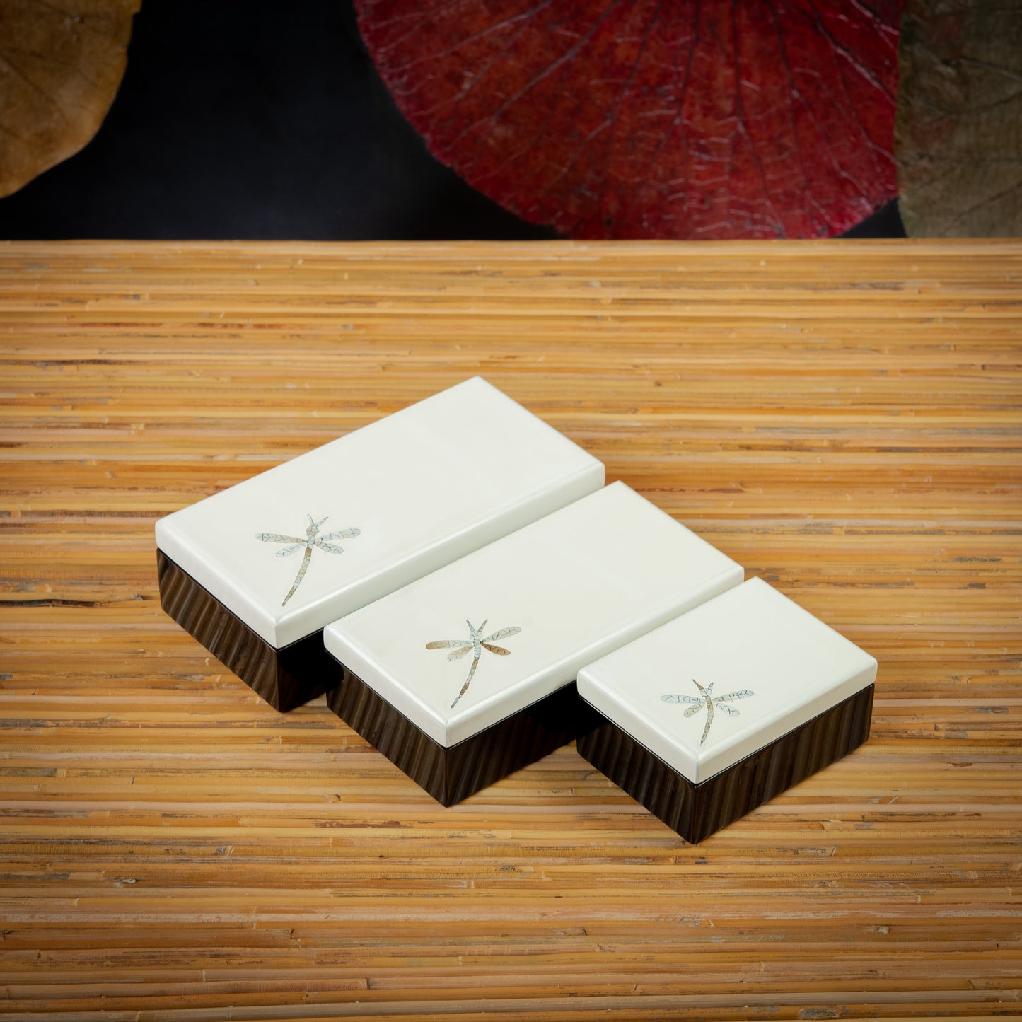 Dragonfly Design Rectangle Lacquer Jewelry Box with Mirror and Egg Shell