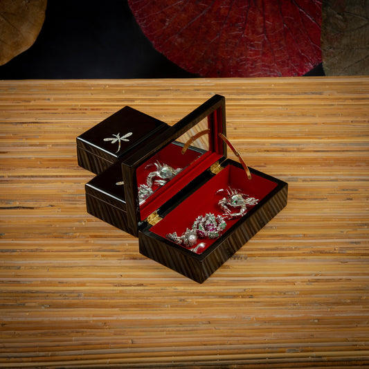 Dragonfly Design Rectangle Lacquer Jewelry Box with Mirror and Egg Shell