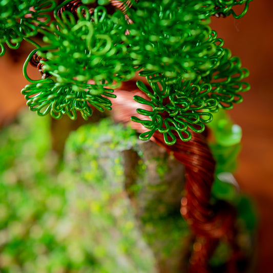 Wire Bonsai Over Rock, 20cm