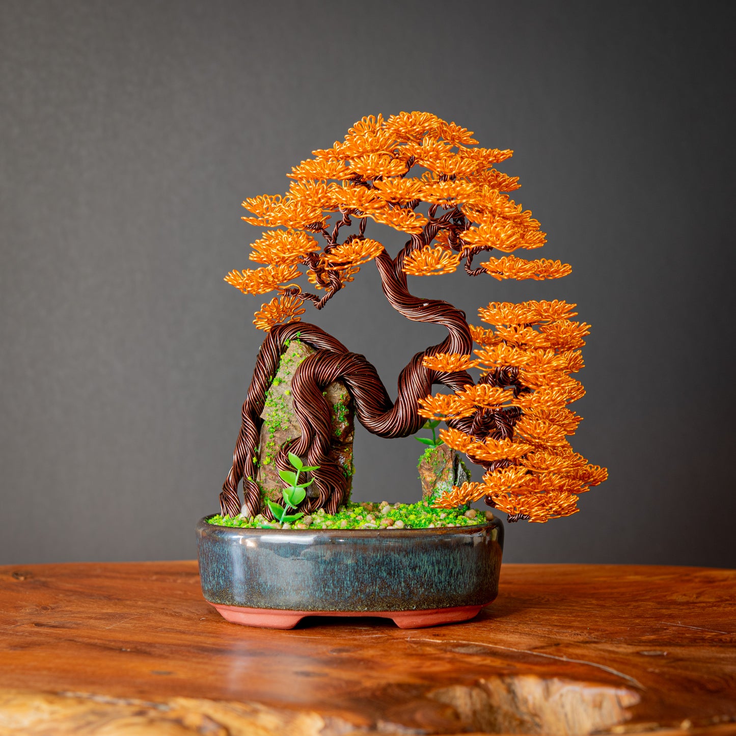 Wire Bonsai Over Rock, 20cm