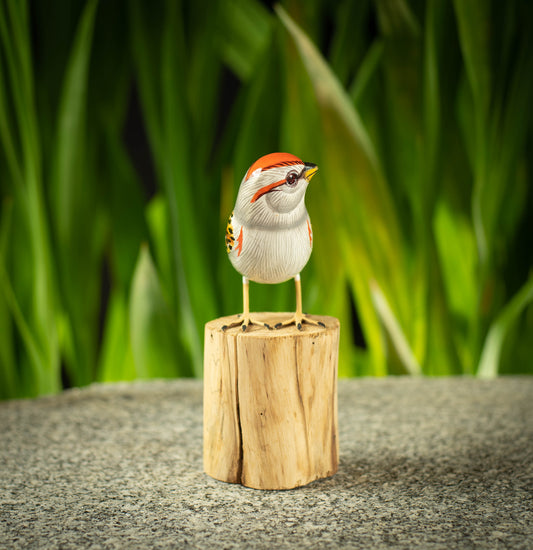 Hand Made Hand Painted Wooden Sculpture of a Chipping Sparrow