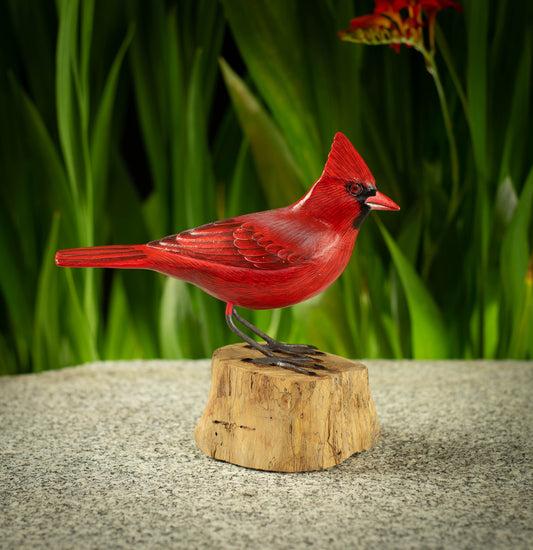 Hand Made Hand Painted Wooden Sculpture of a Cardinal