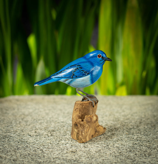Hand Made Hand Painted Wooden Sculpture of a Mountain Bluebird