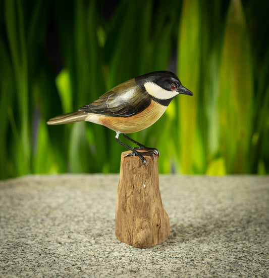 Hand Made Hand Painted Wooden Sculpture of a Black-Capped Chickadee
