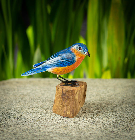 Hand Made Hand Painted Wooden Sculpture of an Eastern Bluebird