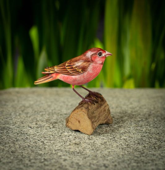 Hand Made Hand Painted Wooden Sculpture of a Purple Finch