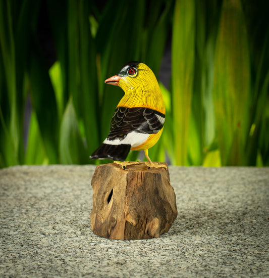 Hand Made Hand Painted Wooden Sculpture of an American Goldfinch