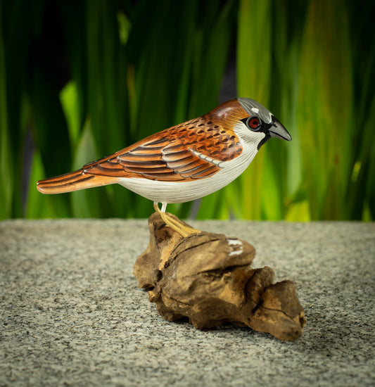 Hand Made Hand Painted Wooden Sculpture of a House Sparrow