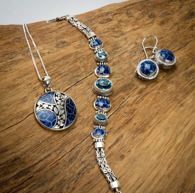 Sterling Silver with Blue Coral, Zirconium & Topaz Collection