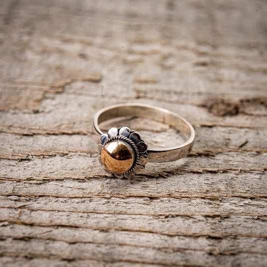Balinese Sterling Silver Flower Ring With Round Gold 18 Carat Plated, Sizes 5.25 To 9.5