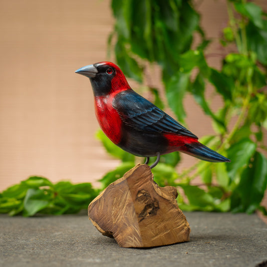 Hand Made Hand Painted Wooden Sculpture of a Crimson Collared Tanager