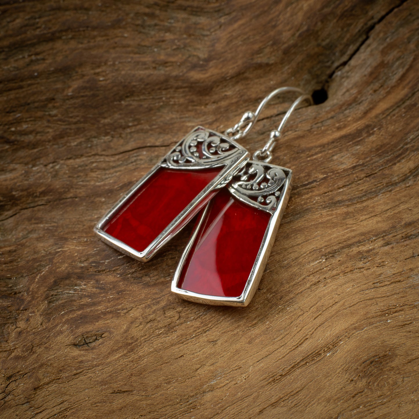 Sterling Silver Reversible Rectangle Dangle Earrings With Jewel