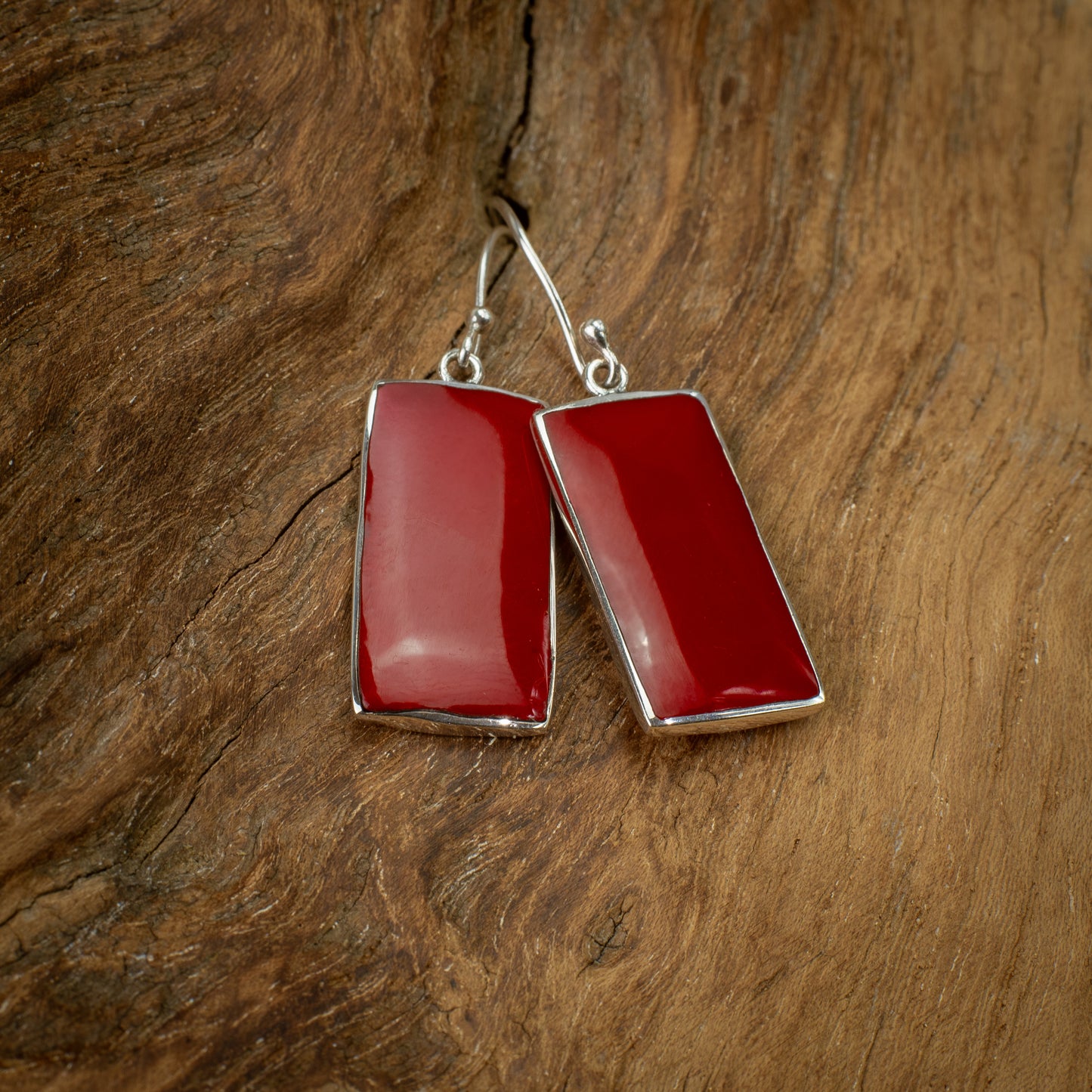 Sterling Silver Reversible Rectangle Dangle Earrings With Jewel