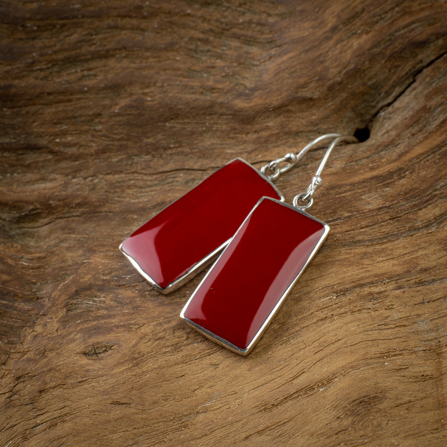 Sterling Silver Reversible Rectangle Dangle Earrings With Jewel