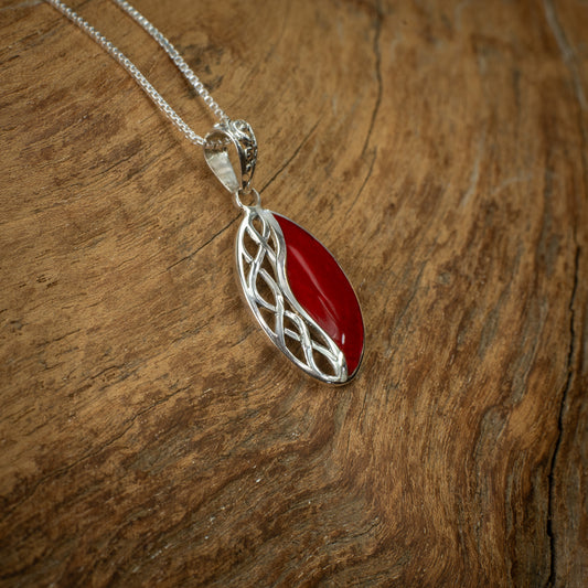 Sterling Silver Oval Pendant With Half-Jewel, 25mm
