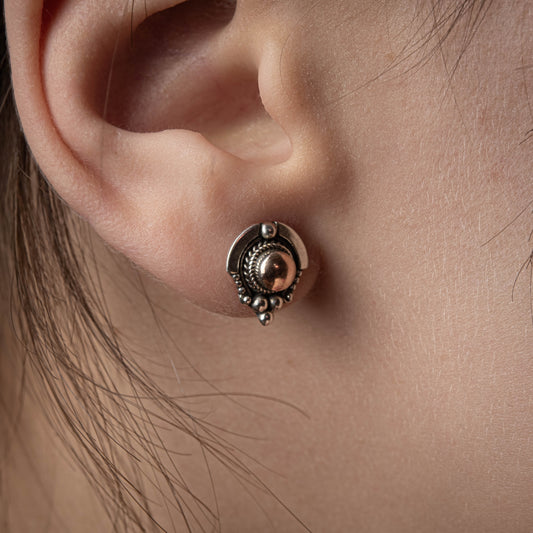 Balinese Sterling Silver With Centered-Round Gold 18 Carat Drop Shape Stud Earrings, 12mm
