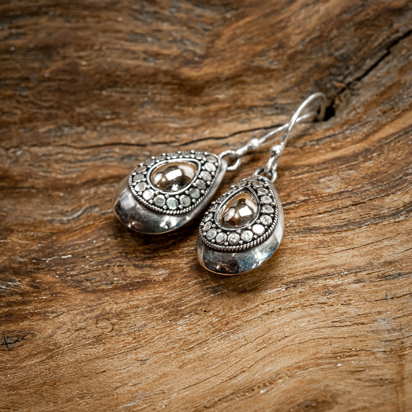 Balinese Sterling Silver With Small Drop Gold 18 Carat Drop Dangle Earrings, 15mm