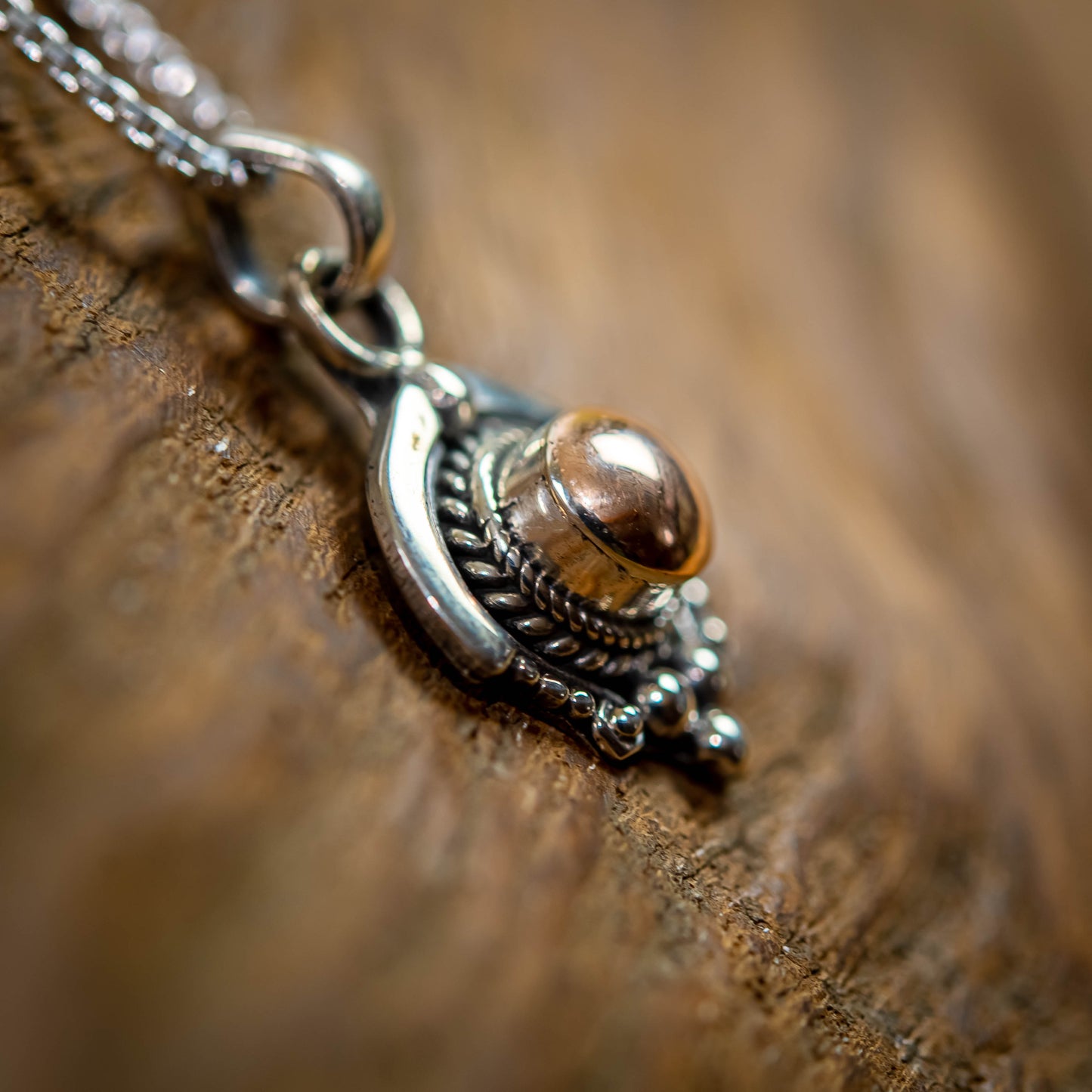 Balinese Sterling Silver With Centered-Round Gold 18 Carat Drop Pendant, 8mm