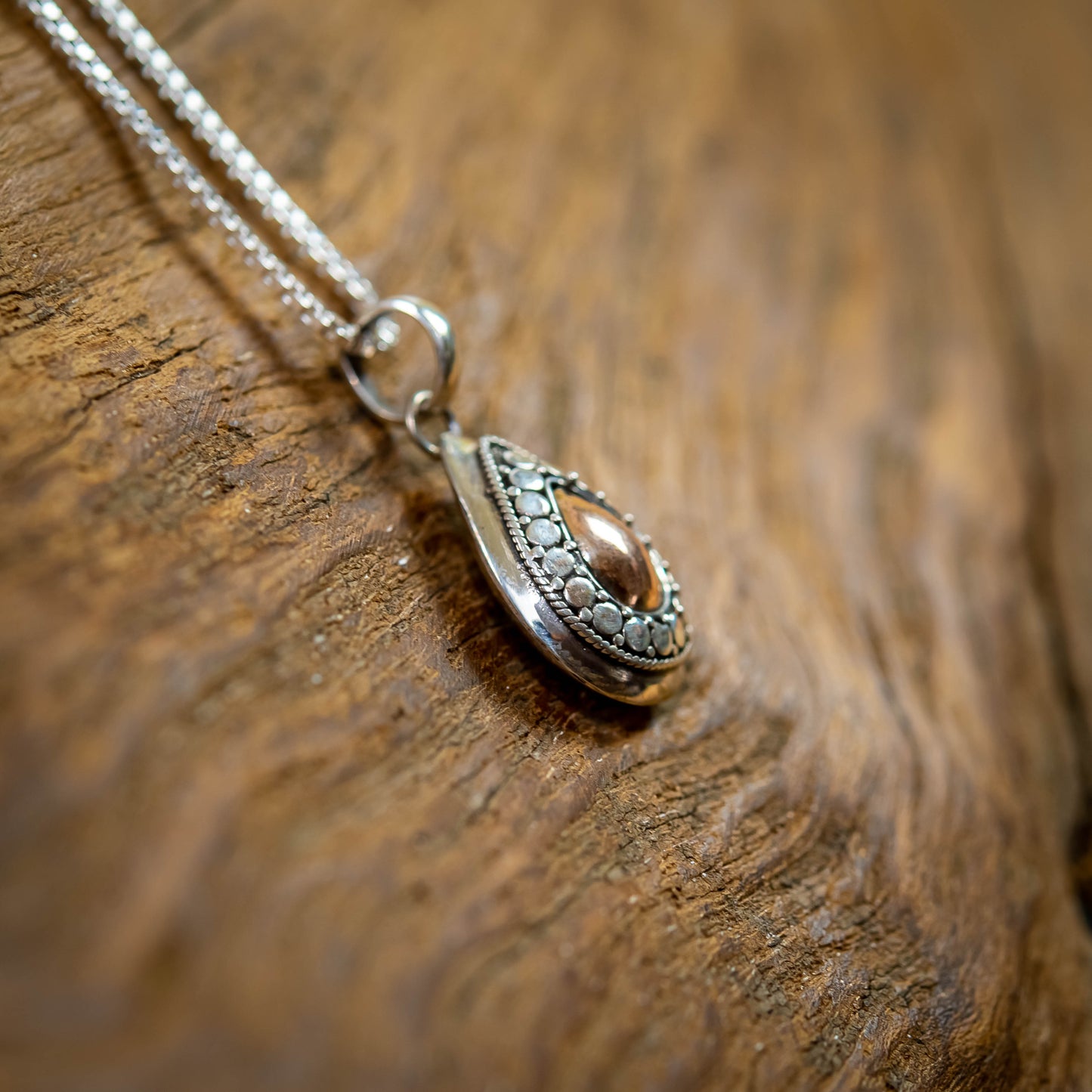 Balinese Sterling Silver With Centered-Drop Gold 18 Carat Drop Pendant, 15mm