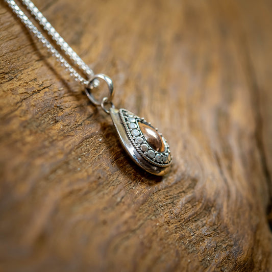 Balinese Sterling Silver With Centered-Drop Gold 18 Carat Drop Pendant, 15mm
