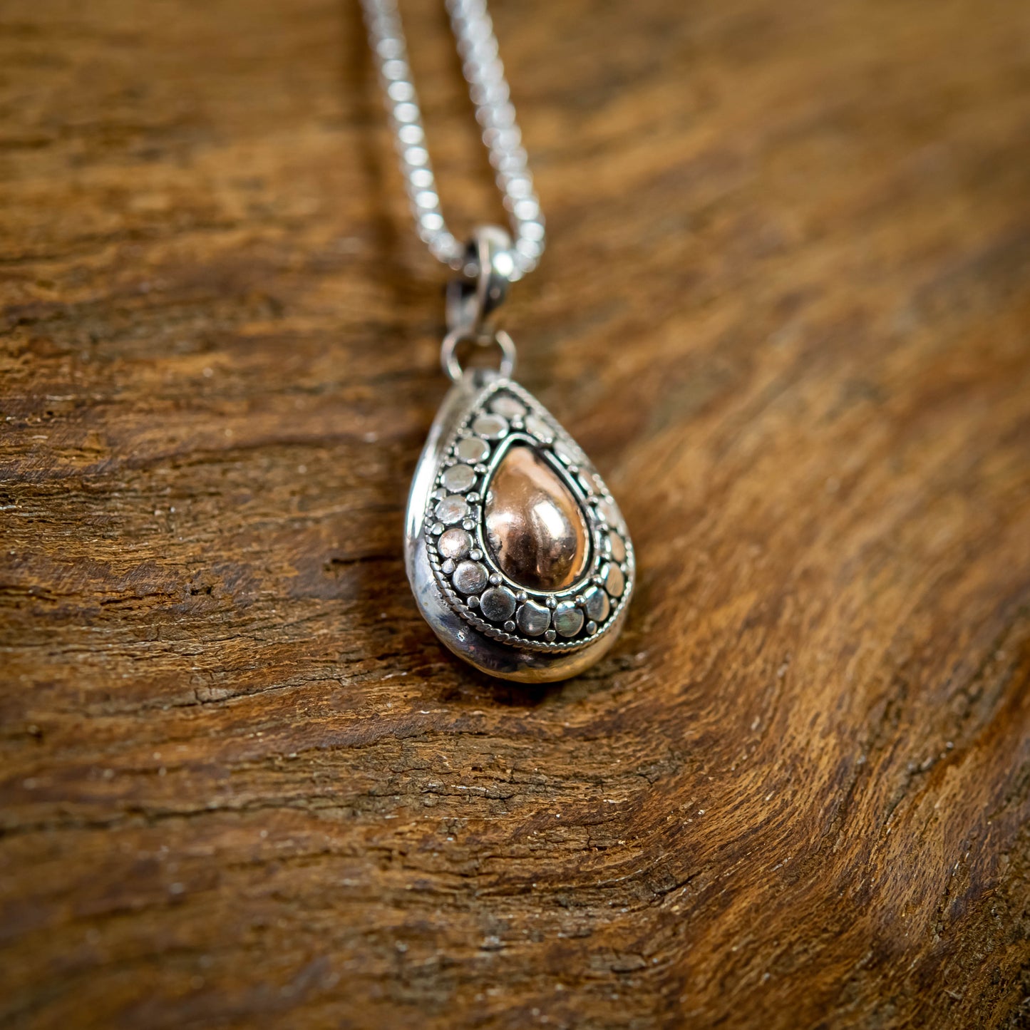 Balinese Sterling Silver With Centered-Drop Gold 18 Carat Drop Pendant, 15mm