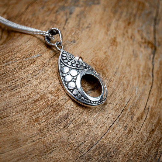 Balinese Sterling Silver With Tiny Round Gold 18 Carat Drop Pendant, 28mm