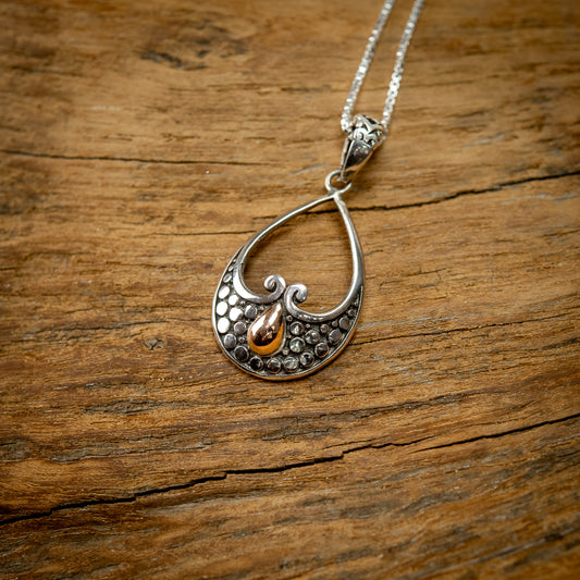 Balinese Sterling Silver With Drop Gold 18 Carat Drop Pendant, 25mm